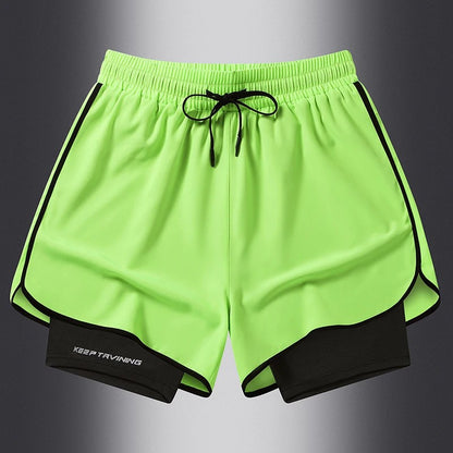 Men's two-piece sports shorts quick drying running fitness gym sports basketball shorts with lining