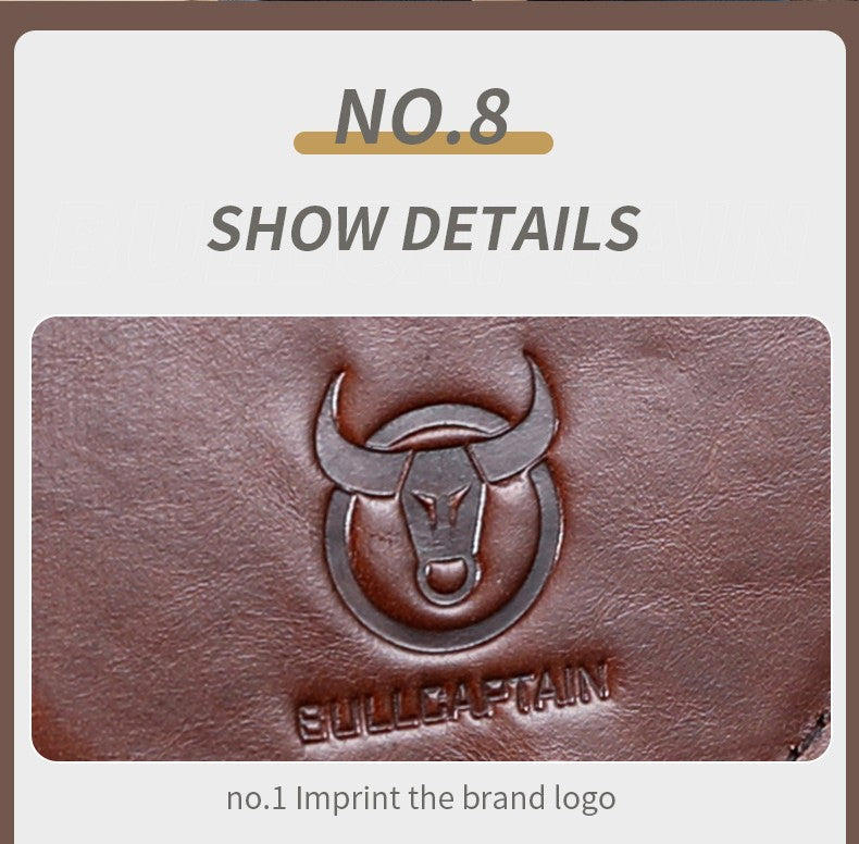 BULLCAPTAIN Men's Genuine Leather Chest Bag Casual Retro 7.9-inch Mobile Phone Bag Multifunctional Anti-Theft Crossbody Bag