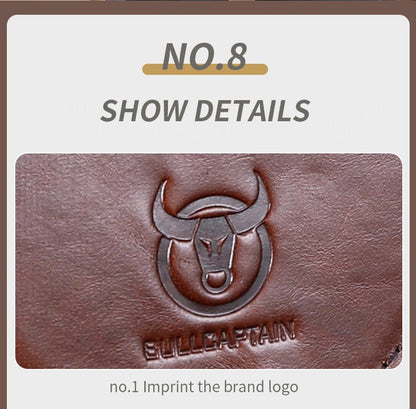 BULLCAPTAIN Men's Genuine Leather Chest Bag Casual Retro 7.9-inch Mobile Phone Bag Multifunctional Anti-Theft Crossbody Bag