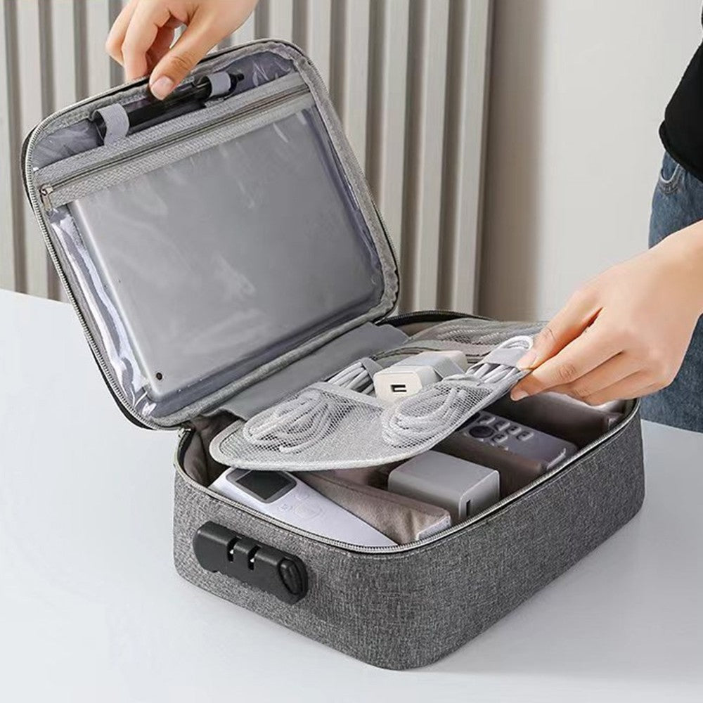 Locking Tech Organizer Bag - Anti-Theft Storage Case with Password Protection for iPad, Laptop Cables & USB Drives