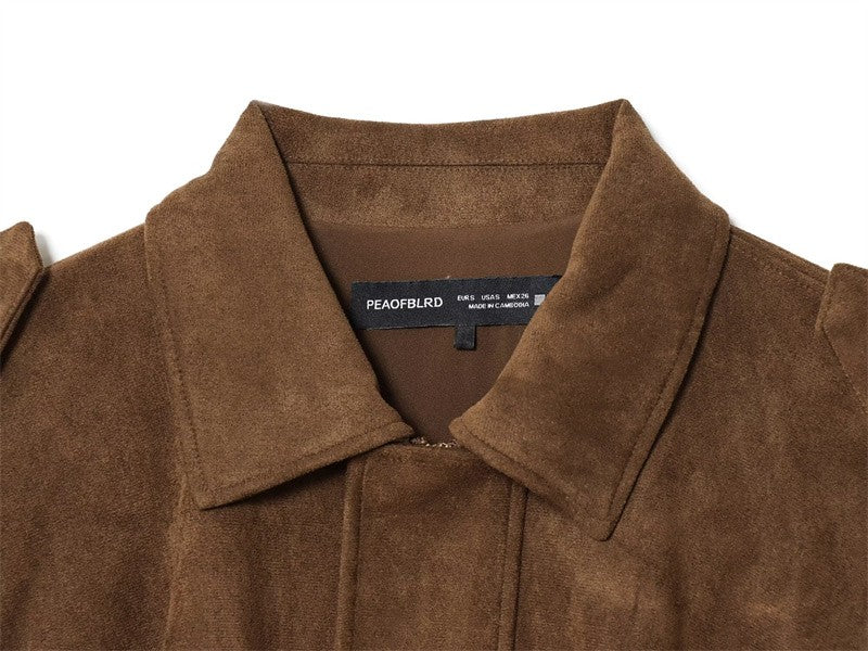 Women's Jacket Fall 2025 New Solid Color Long-Sleeved Faux Suede Loose Bomber Jacket Casual Fashion Personality Versatile