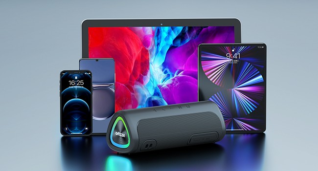 Caixa de Som Bluetooth Ortizan M7, Caixa de Som Portátil com 24W de Som Estéreo Potente, Luzes RGB, Entrada AUX, TF, Bluetooth 5.3, À Prova D'água IPX7