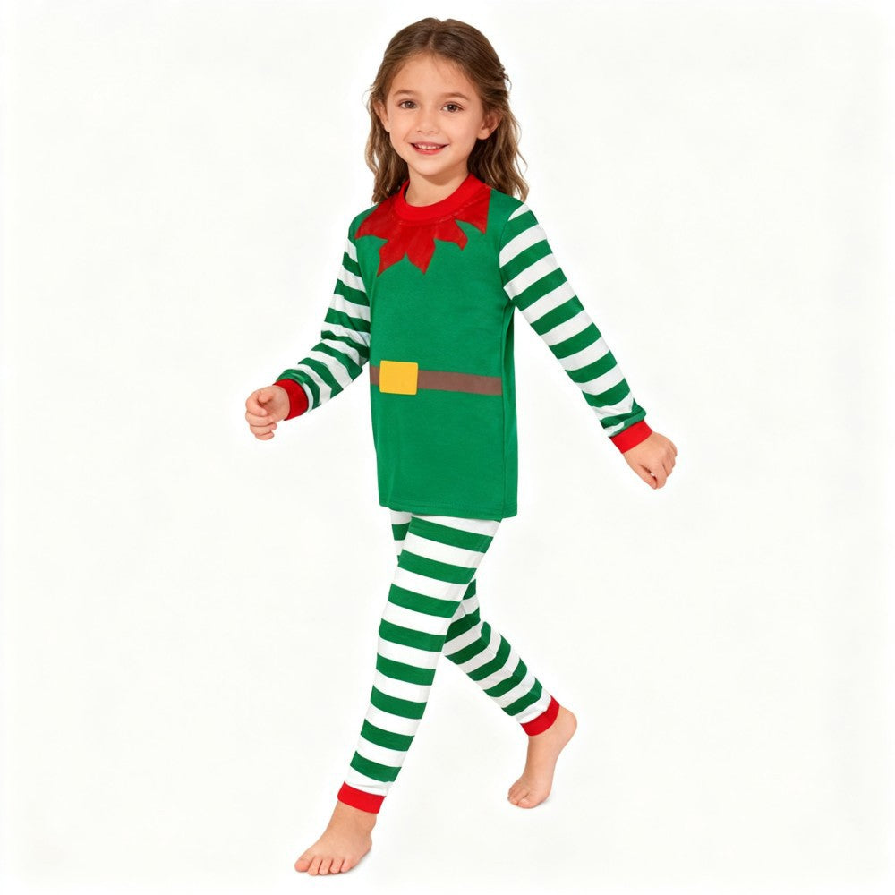 Boys Girls Christmas Pajamas Set Children Elf & Santa Costumes Baby Pijama Kids Long Sleeve Striped Pants Sleepwear For Xmas