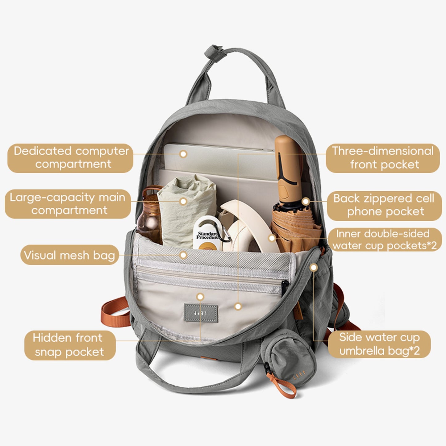 LEFF Women Backpack 15.6 Inch Large Capacity Laptop Backpacks Waterproof Outdoor Commuting Backpack Lightweight Travel Backpacks