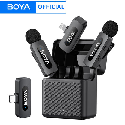 BOYA BY-V3 Microfone de Lapela Sem Fio com Cancelamento de Ruído Recarregável para iPhone Android Câmera Transmissão ao Vivo Vlogging