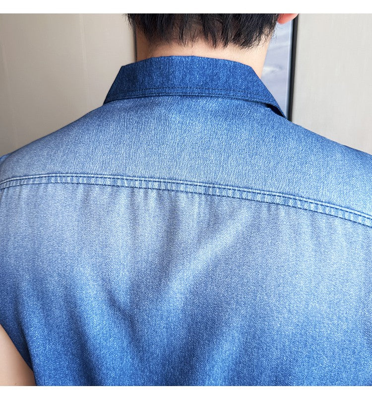 Men's Slim-Fit Sleeveless Denim Shirt Vest: WashedFabric Wrinkle-Free & Stylish Casual Wear? M-4XL