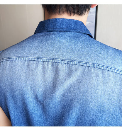 Men's Slim-Fit Sleeveless Denim Shirt Vest: WashedFabric Wrinkle-Free & Stylish Casual Wear? M-4XL