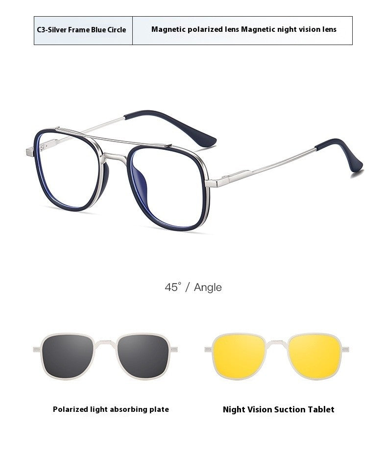 COHK Metal 3 In 1 New Style Folding Magnet Clip On Glasses Frame Trend Polarized Sunglasses Men Optical Computer Eyewear UV400