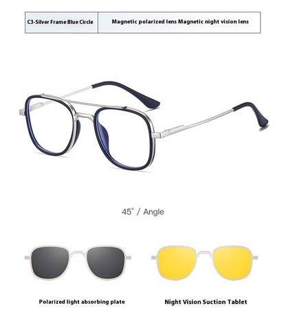 COHK Metal 3 In 1 New Style Folding Magnet Clip On Glasses Frame Trend Polarized Sunglasses Men Optical Computer Eyewear UV400