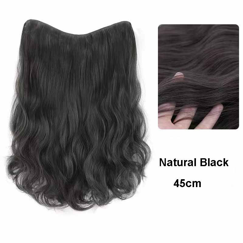 22 Polegadas Sintético Longo Cacheado Extensão de Cabelo 4 Clipes V-shape Castanho Preto Natural Peruca para Mulheres