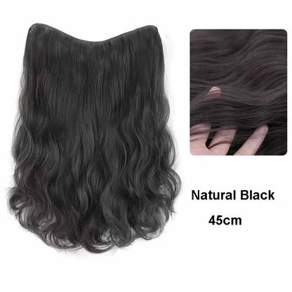 22 Polegadas Sintético Longo Cacheado Extensão de Cabelo 4 Clipes V-shape Castanho Preto Natural Peruca para Mulheres