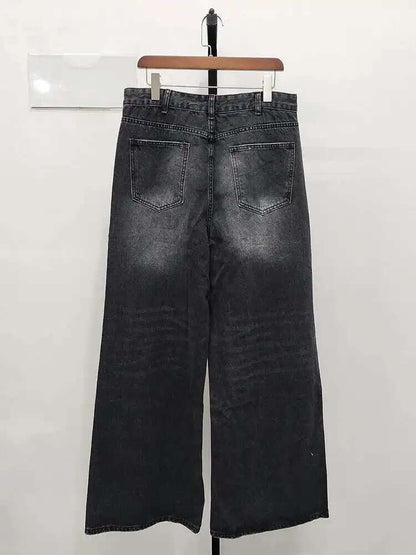 IEFB Vintage Men's Baggy Denim Trousers 2023 New Streetwear Wide Leg  Loose Denim Pants Fashion Distressed Straight Pants 9C1519