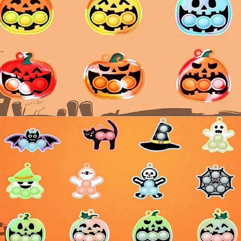 6-24PCS Halloween Mini Silicone Decompression KeychainPumpkin Bubble Backpack Pendant Push Keychains Sensory Toy Halloween Gift