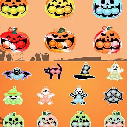 6-24PCS Halloween Mini Silicone Decompression KeychainPumpkin Bubble Backpack Pendant Push Keychains Sensory Toy Halloween Gift