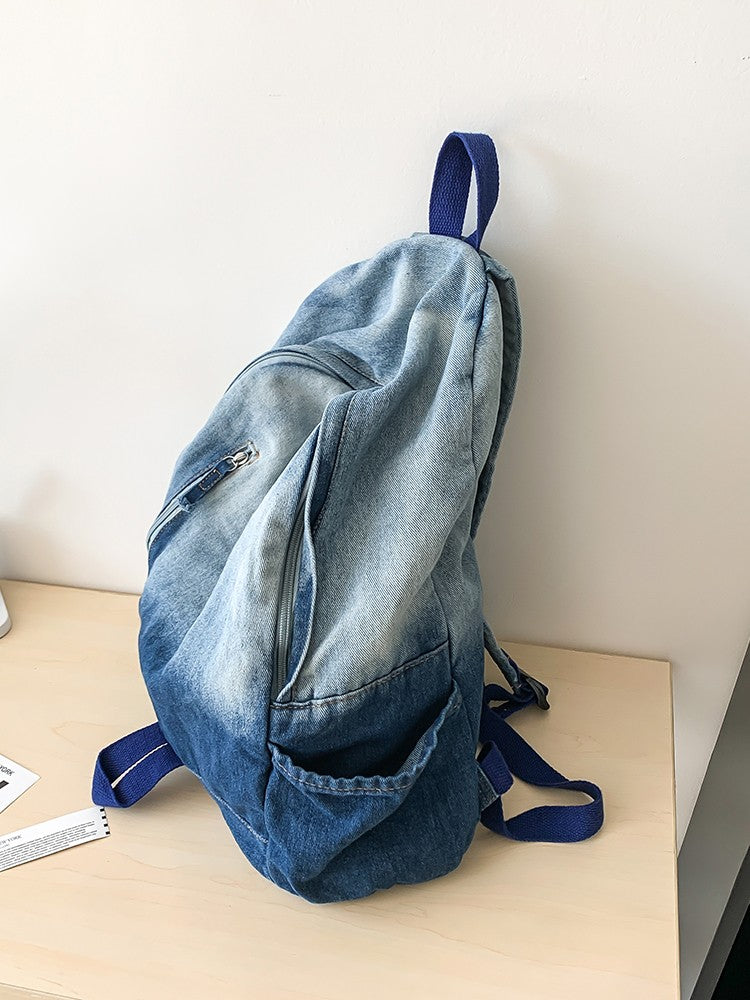 Men's and Women's Backpacks, Student Schoolbags, Large-Capacity Washed Denim Bags