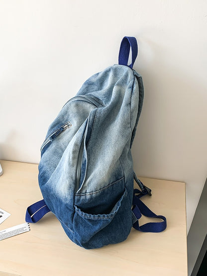 Men's and Women's Backpacks, Student Schoolbags, Large-Capacity Washed Denim Bags
