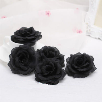 10pcs 8cm Black Artificial Rose Silk Flower Heads Decorative Flowers for Wedding Home Birthday Party New Year Banquet Decoration