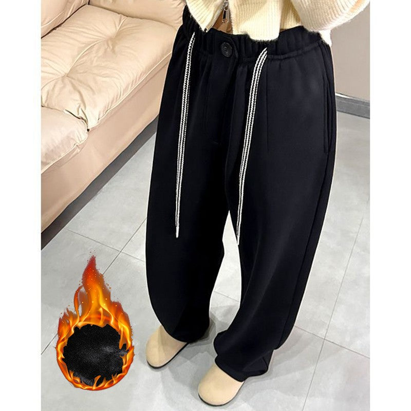 Winter Women Streetwear Baggy Fleece Pants Lady High Waist Snow Warm Plush Trousers Girls Slim Fit Daily Thermal Pants