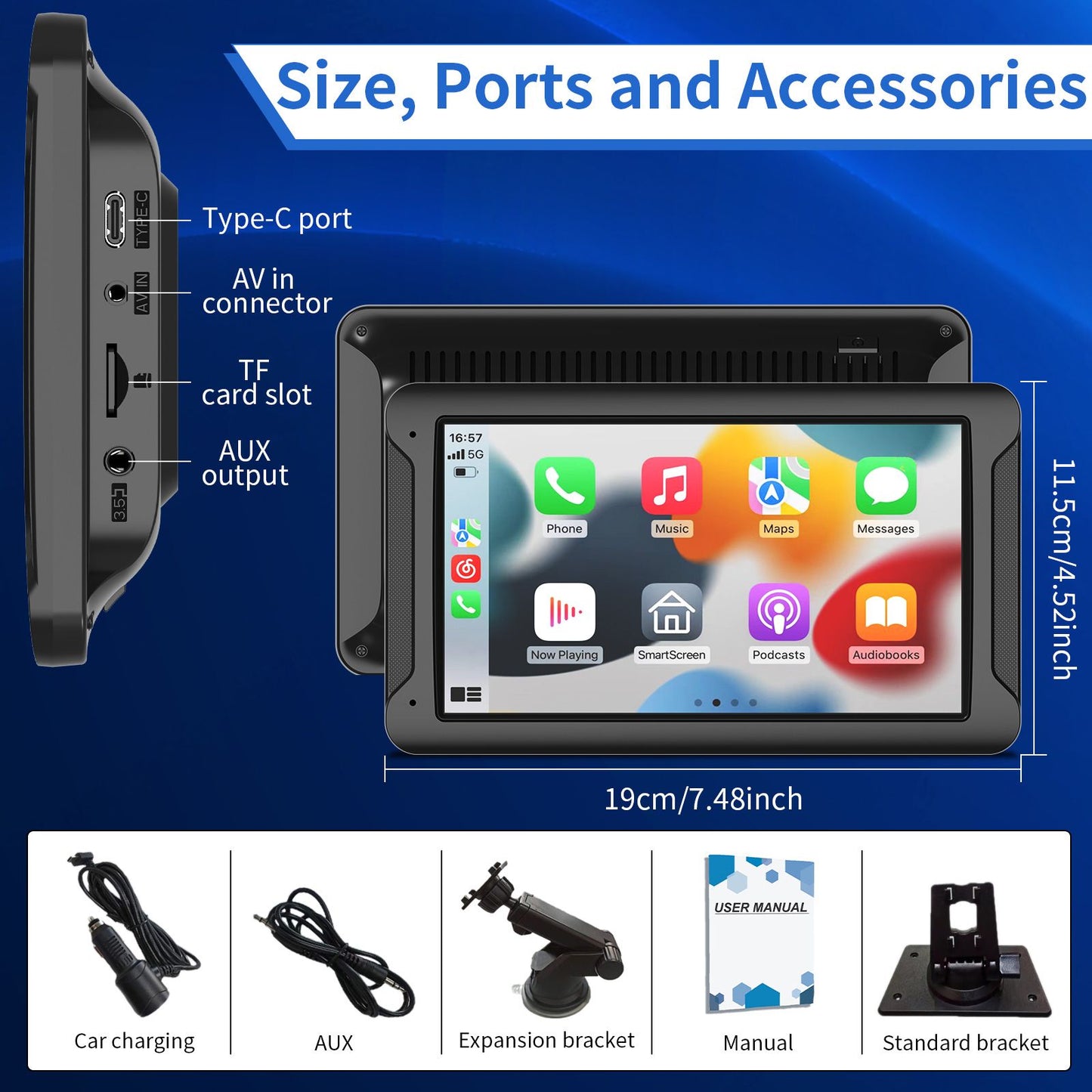 7 Inch Touch Screen Radio for Car Supporting Carplay & Android Auto?Portable Wireless Carplay Screen for Car,Car Audio Receiver
