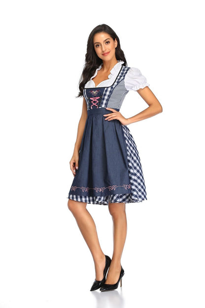 Traditional Bavarian Oktoberfest Costumes Plaid Dirndl Dresses Women Apron Dress German Beer Wench Maid Cosplay Party Dress