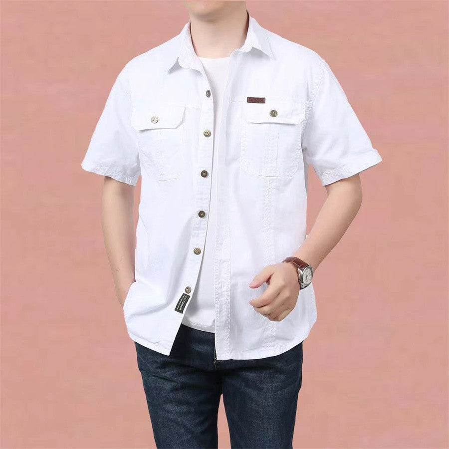 2025 Summer Green Cargo Shirts for Men Short Sleeve Casual Blouse Combat Tactical Shirt Multi-Pocket Outfits Oversize 5XL