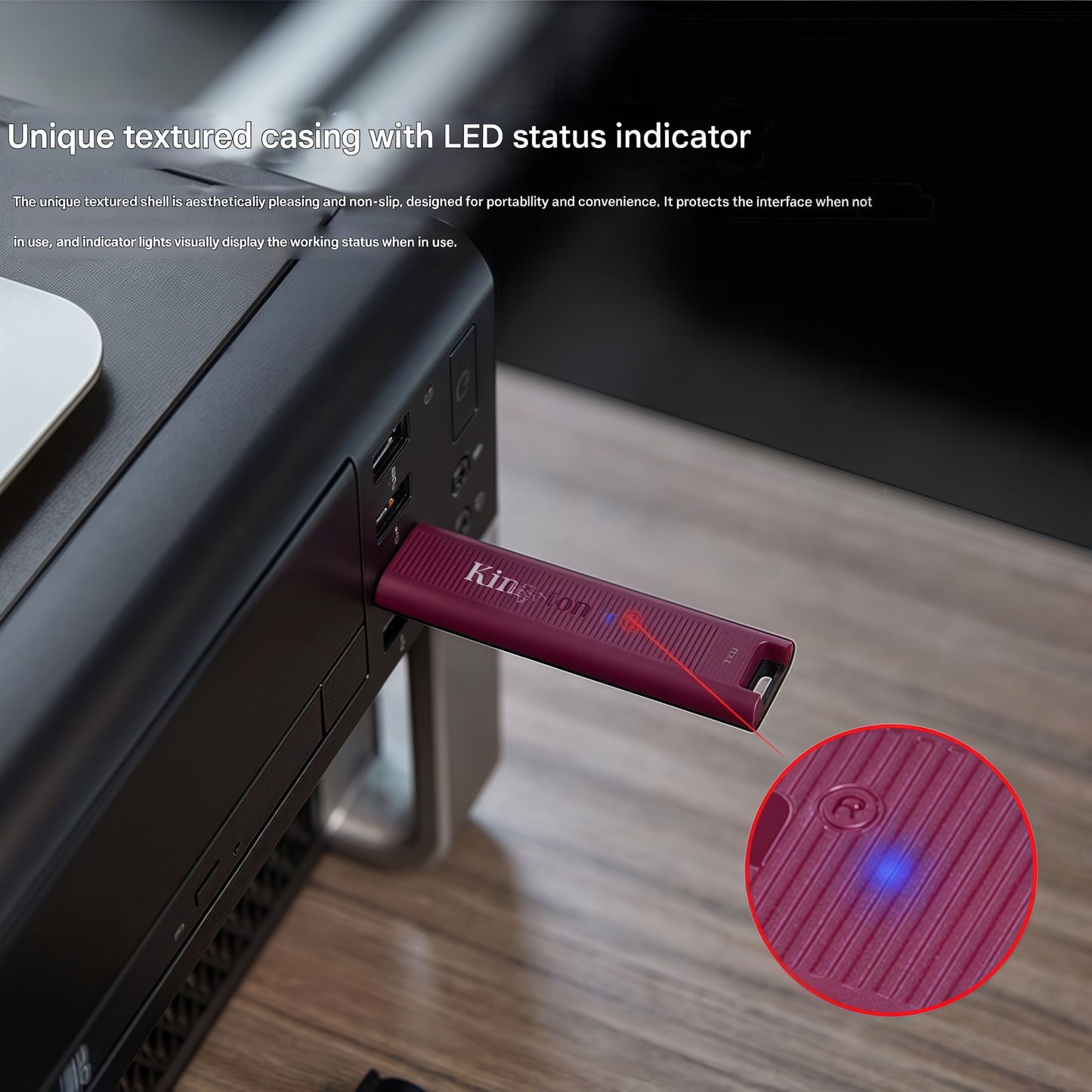 Pen drive Kingston SSD USB 3.2, transferência de alta velocidade, grande capacidade. [USB 3.2] Velocidade de leitura 1000 MB/s, velocidade de gravação 900 MB/s.