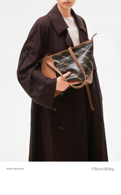 Songmont Designer Tote Bag Signature Monogram Print PU Material Lightweight Durable Womens Bag Zipper Top Polyester Lining