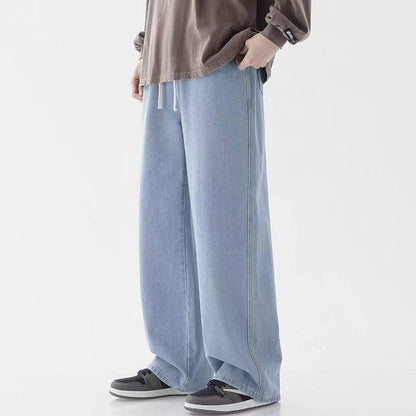 Calça Jeans Masculina Coreana Versão Estudantil Casual Calça Reta Solta Perna Larga Jeans Preto Cinza Azul Jeans Baggy