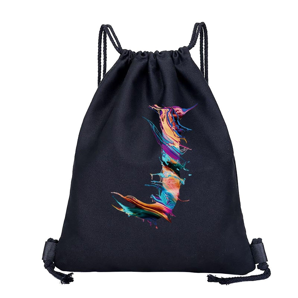 26 Initials Print Drawstring Bag Backpack Men and Women Beach Sports Travel Backpack Kid Gift Supplies Bag Portable Sundries Bag