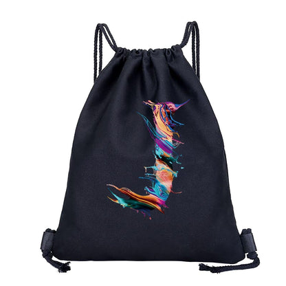26 Initials Print Drawstring Bag Backpack Men and Women Beach Sports Travel Backpack Kid Gift Supplies Bag Portable Sundries Bag