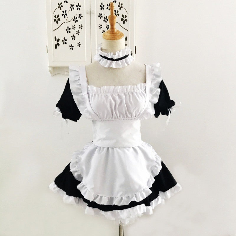 Cute Japanese Maid Outfit Sweet Lolita Cosplay Costume Black White Uniform Full Set Gothic Lace Party Halloween Stage Wear