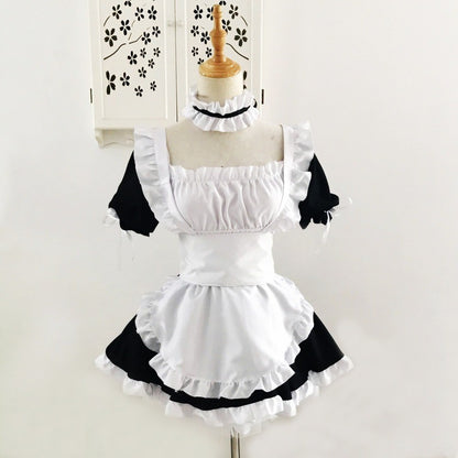 Cute Japanese Maid Outfit Sweet Lolita Cosplay Costume Black White Uniform Full Set Gothic Lace Party Halloween Stage Wear