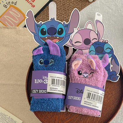 Meias Térmicas Fofas de Desenho Stitch da Disney Meias de Coral Fleece Antiderrapantes para Casa Presente Fofo de Inauguração Presente de Natal Meias de Casal