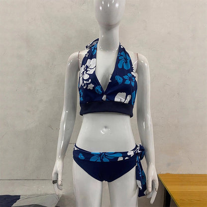 women's swimsuit 2025 Summer Tree Printed Swimming Clothes 2 Piece Swimsuit Sexy Tight Vest Crop Tops High Waist Bikini