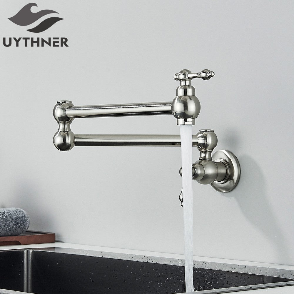 Brushed Gold Rotated Kitchen Sink Faucet Cold Water Tap Brass Basin Sink Swivel Faucets Wall Mounted Faucet