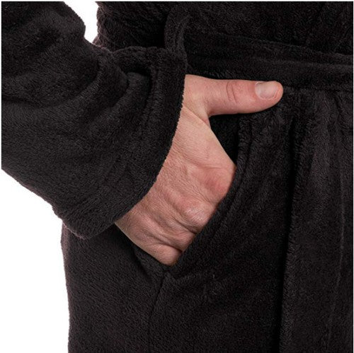 Casaul Men's Plush Shawl BathRobes with Sashes Men Soft Long Sleeve 2 Side Pockets Cloak Winter Solid Warm Dressing Gown M-XXL