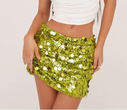 Women's Sparkly Sequin Mini Skirt Mid Rise Slim Fit Bodycon Short Skirt for Party, Work