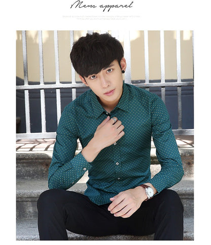 2026 Spring Men's Long-sleeved Shirt, Single-breasted Lapel Cotton Shirts, Blue