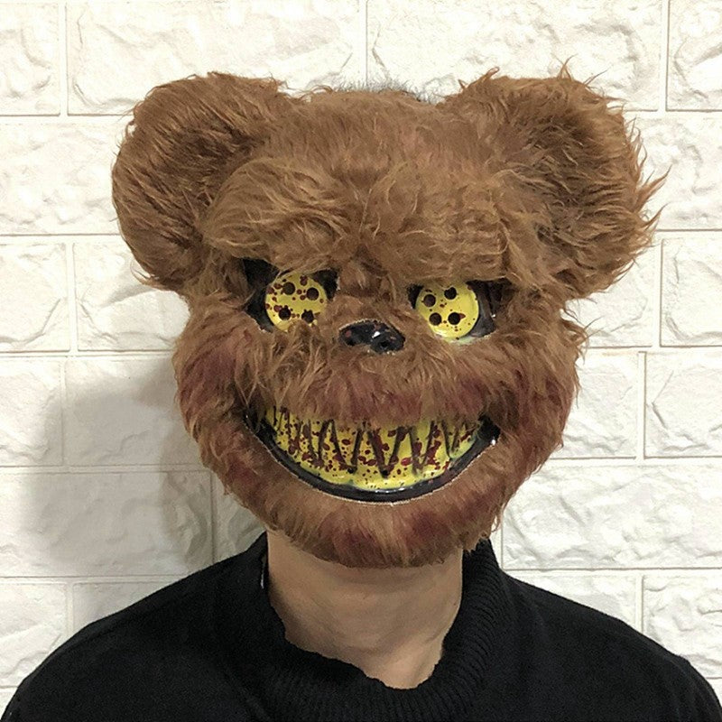 ? Halloween Party Cosplay Scary Bloody Bear Rabbit Mask Make-up Animal Plush Face Mask Props Headcover Masquerade Carnival Mask