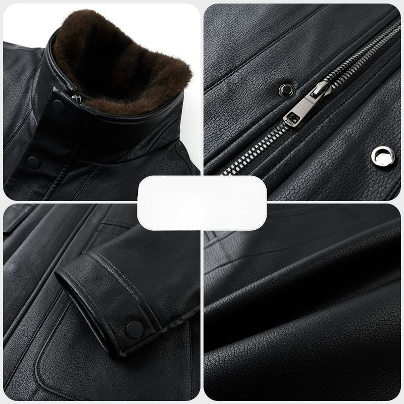 Outcoat Winter Faux Leather Jacket Detachable Golden Mink Fleece Inner Lining Top Layer Faux Deerskin One-piece Warm Men's Coat