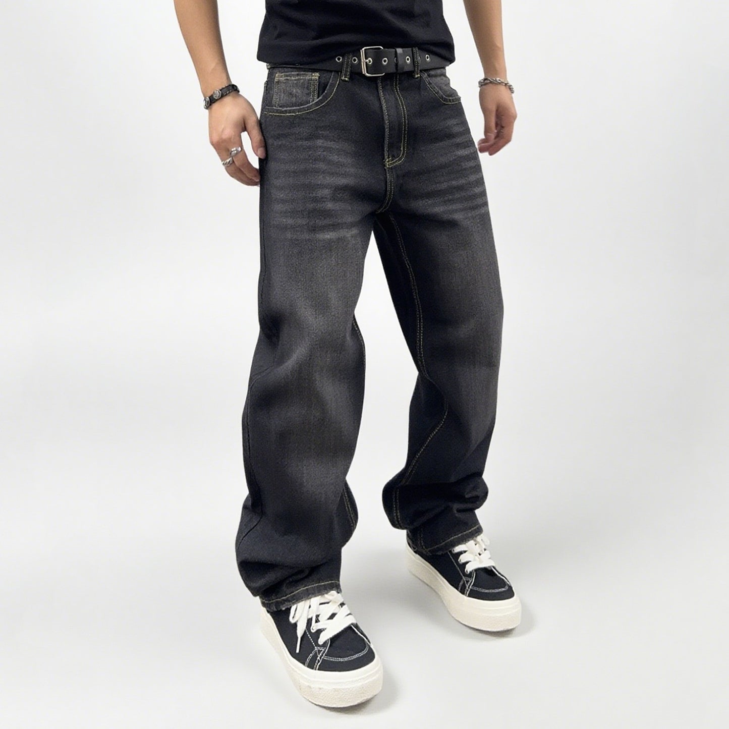 Men's Autumn Black Classic Loose Straight leg Jeans 2025 Retro Washed Basic Denim Pants Winter Business Casual Baggy Jeans