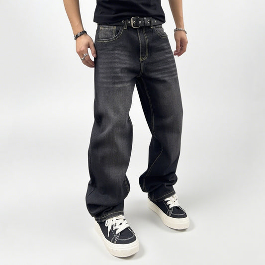 Men's Autumn Black Classic Loose Straight leg Jeans 2025 Retro Washed Basic Denim Pants Winter Business Casual Baggy Jeans