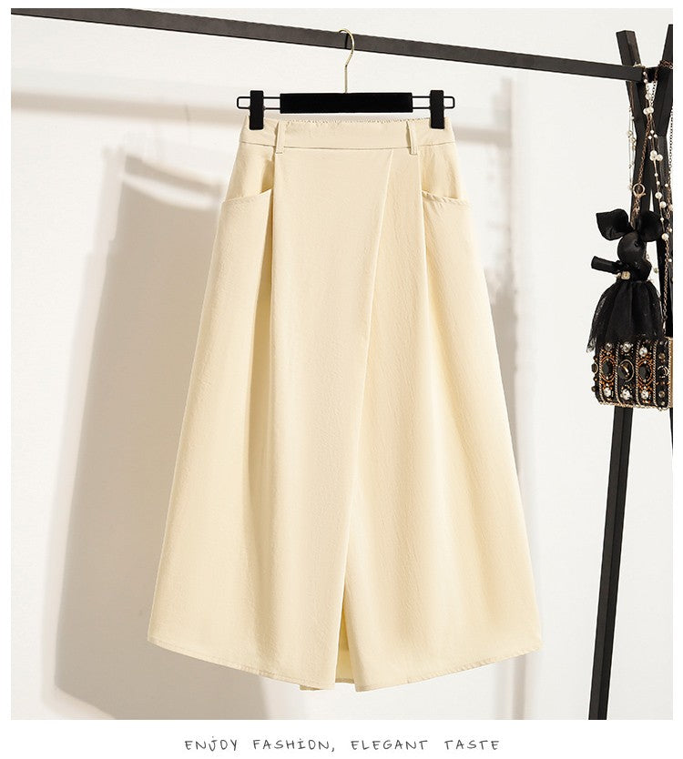 Summer Women Plus Size Skirt 2025 New High Waist Irregular Mid Long Skirt Woman Elastic Waist A Line Pleated Big Size Skirts