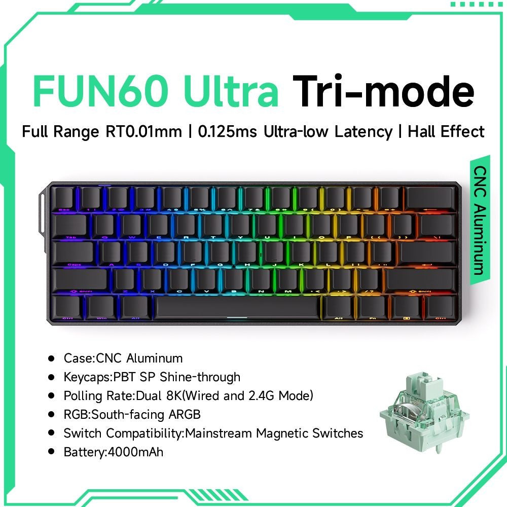 Akko MonsGeek FUN60 Teclado Mecânico Interruptor Magnético Teclados Gamer 60% Gatilho Rápido 0,01mm 8K ARGB HE/TMR Teclado Personalizado