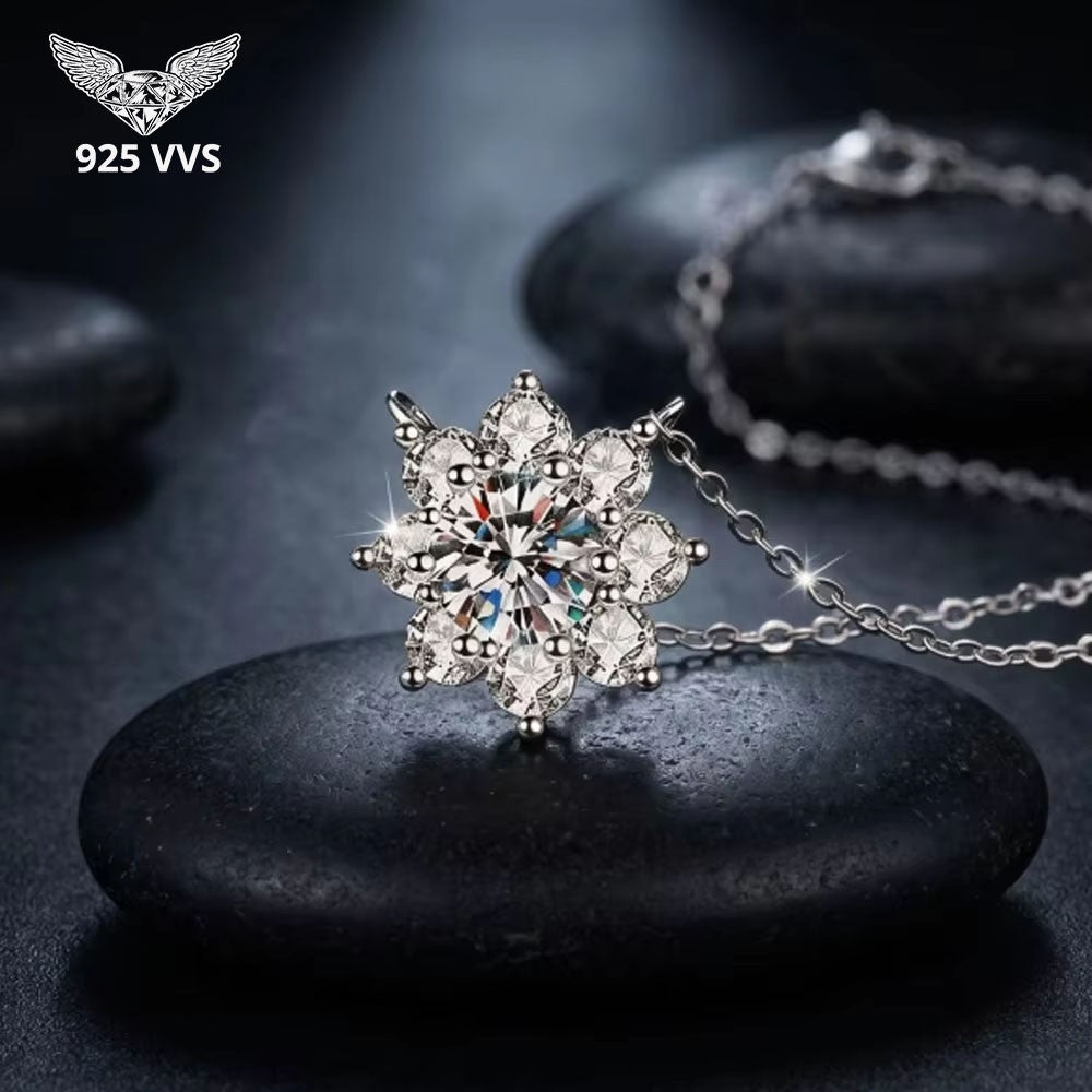 HHIOK GRA VVS1 Moissanite Sunflower Necklace S925 Silver Pendant Sparkling Diamond Ladies' Anniversary Exquisite Jewelry Gift