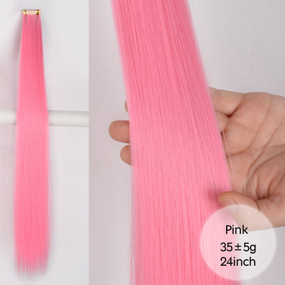 Apliques de Cabelo Sintético Liso com Fita Adesiva 10 Peças Extensão de Cabelo Natural 24 polegadas para Mulheres Invisível Dupla Face Estilo Livre