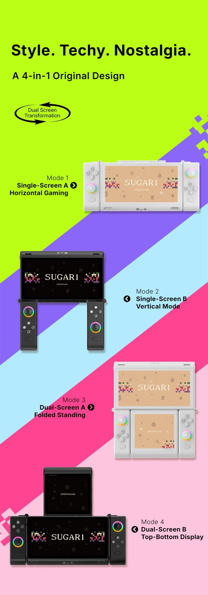 OneXugar SUGAR 1 Foldable Dual OLED Handheld Game Console Android 14 Snapdragon G3 Gen3 16GB 512GB Portable Gaming Handheld