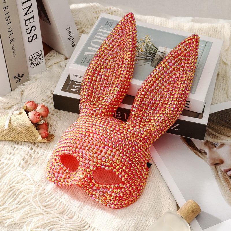 Full Diamond Animal Party Makeup Ball Shining Rabbit Mask for women Drama Performance Animal Costume Shooting Props, Halloween