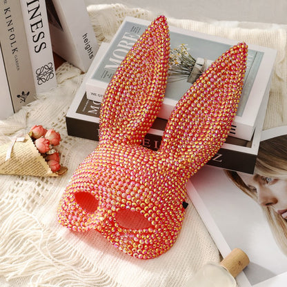 Full Diamond Animal Party Makeup Ball Shining Rabbit Mask for women Drama Performance Animal Costume Shooting Props, Halloween