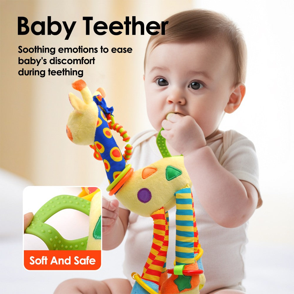 1pcs Soft Giraffe Animal Handbells Rattles Plush Infant Toddler Car Bed Hanging Toy Baby Early Education Development Handle Toys